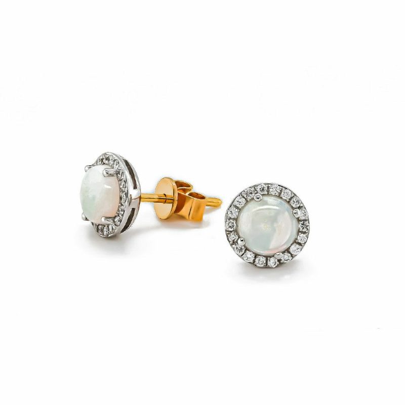 Earrings |   18Ct Yellow And White Gold Opal And Diamond Stud Earrings Earrings Earrings