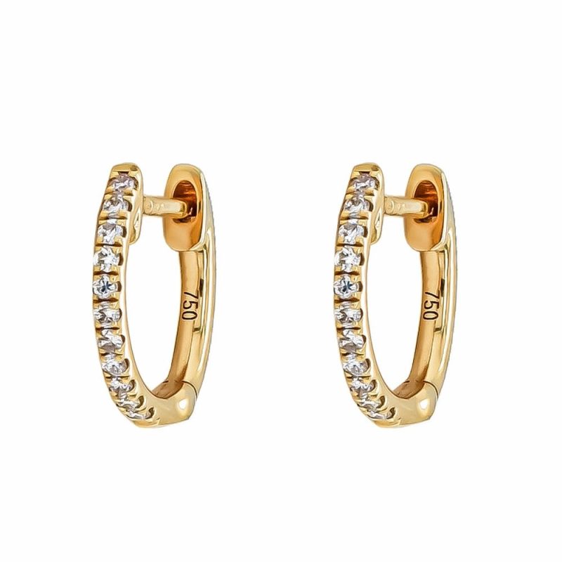 Earrings |   18Ct Yellow Gold Brilliant Cut Diamond Small Hoop Earrings 0.12Ct Earrings Earrings