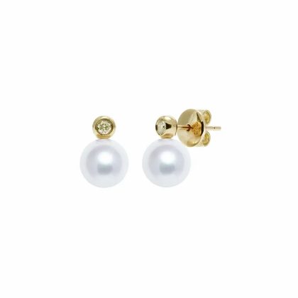 Earrings |   18Ct Yellow Gold Culture River Pearl & Diamond Stud Earrings Earrings Earrings