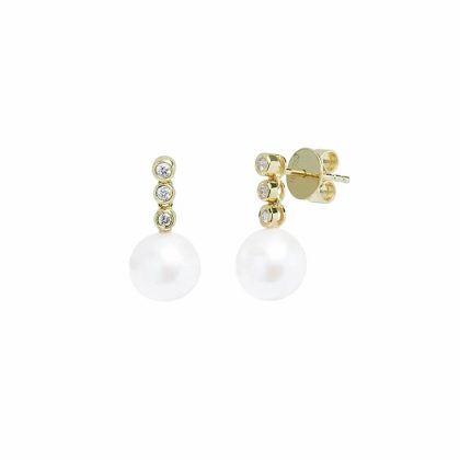 Earrings |   18Ct Yellow Gold Cultured River Pearl & Diamond Drop Earrings Earrings Earrings