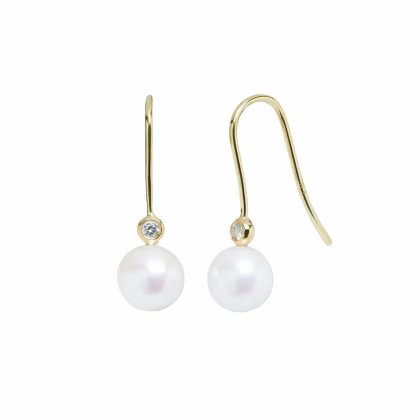 Earrings |   18Ct Yellow Gold Cultured River Pearl & Diamond Hook Earrings Earrings Earrings