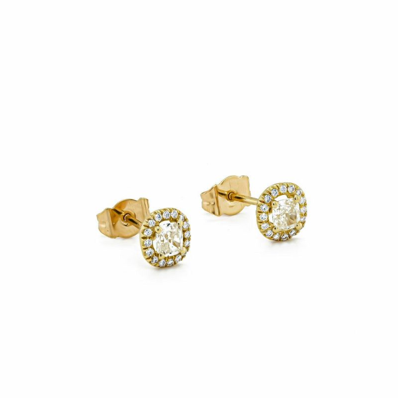 Earrings |   18Ct Yellow Gold Cushioned And Brilliant Cut Diamond Stud Earrings Earrings Earrings