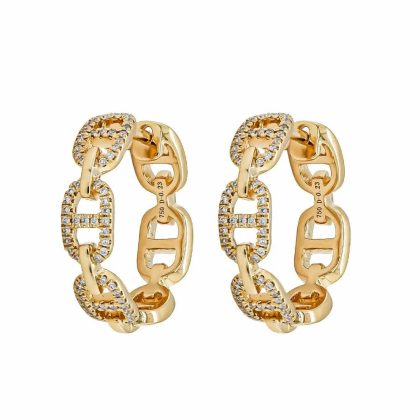 Earrings |   18Ct Yellow Gold Diamond Oval Link & Bar Hoop Earrings Earrings Earrings