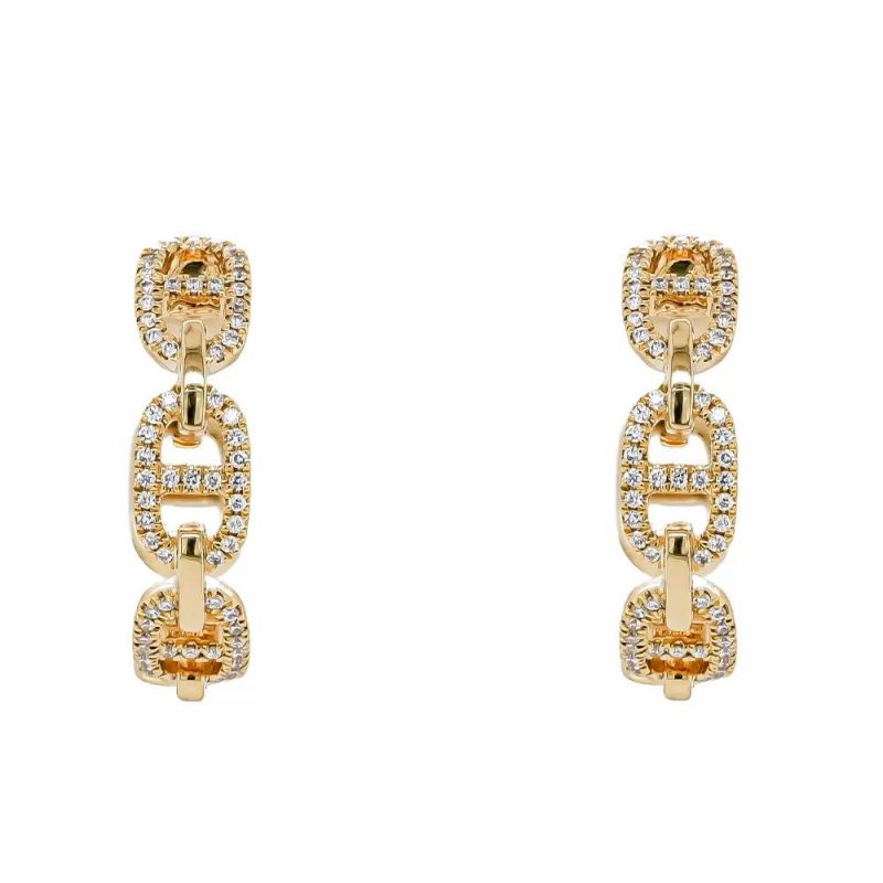 Earrings |   18Ct Yellow Gold Diamond Oval Link & Bar Hoop Earrings Earrings Earrings