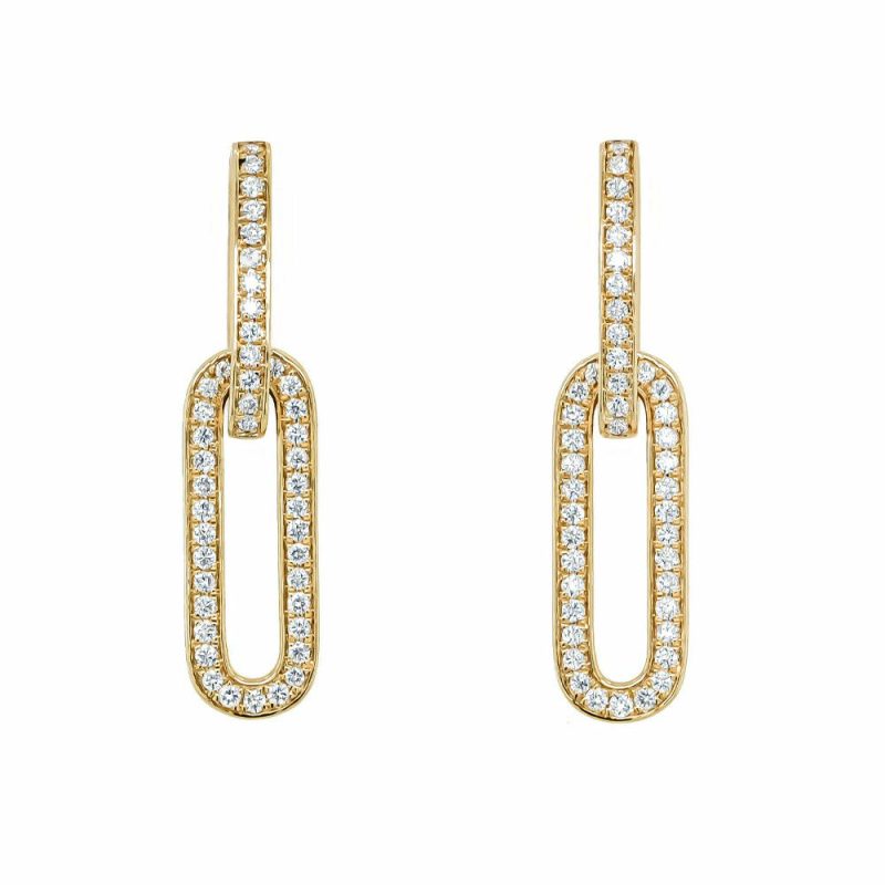 Earrings |   18Ct Yellow Gold Long Oval Loop Diamond Earrings .32Cts Earrings Earrings