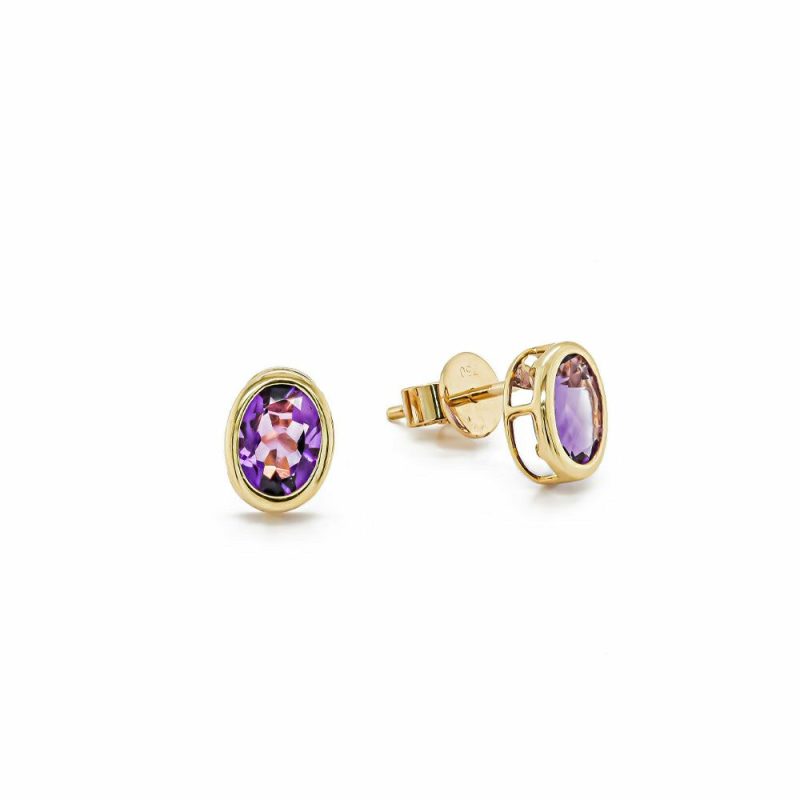 Earrings |   18Ct Yellow Gold Oval Amethyst Stud Earrings 1.43Cts Earrings Earrings