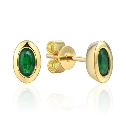 Earrings |   18Ct Yellow Gold Oval Emerald Stud Earrings .47Cts Earrings Earrings