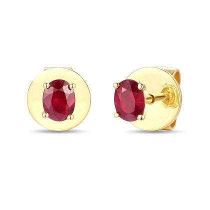 Earrings |   18Ct Yellow Gold Oval Ruby Single Stud Earrings .51Cts Earrings Earrings