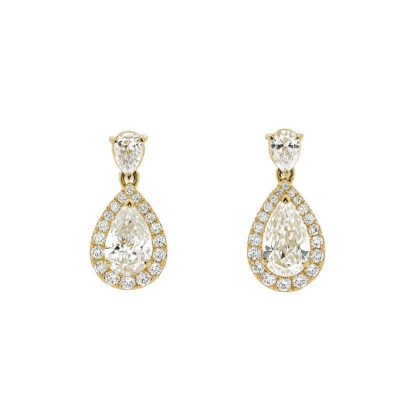 Earrings |   18Ct Yellow Gold Pear & Brilliant Cut Diamond Cluster Drop Earrings Earrings Earrings