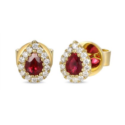 Earrings |   18Ct Yellow Gold Pear Shaped Ruby And Diamond Cluster Earrings Earrings Earrings