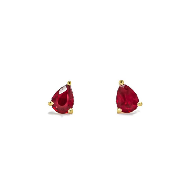 Earrings |   18Ct Yellow Gold Pear Shaped Ruby Stud Earrings .31Ct Earrings Earrings