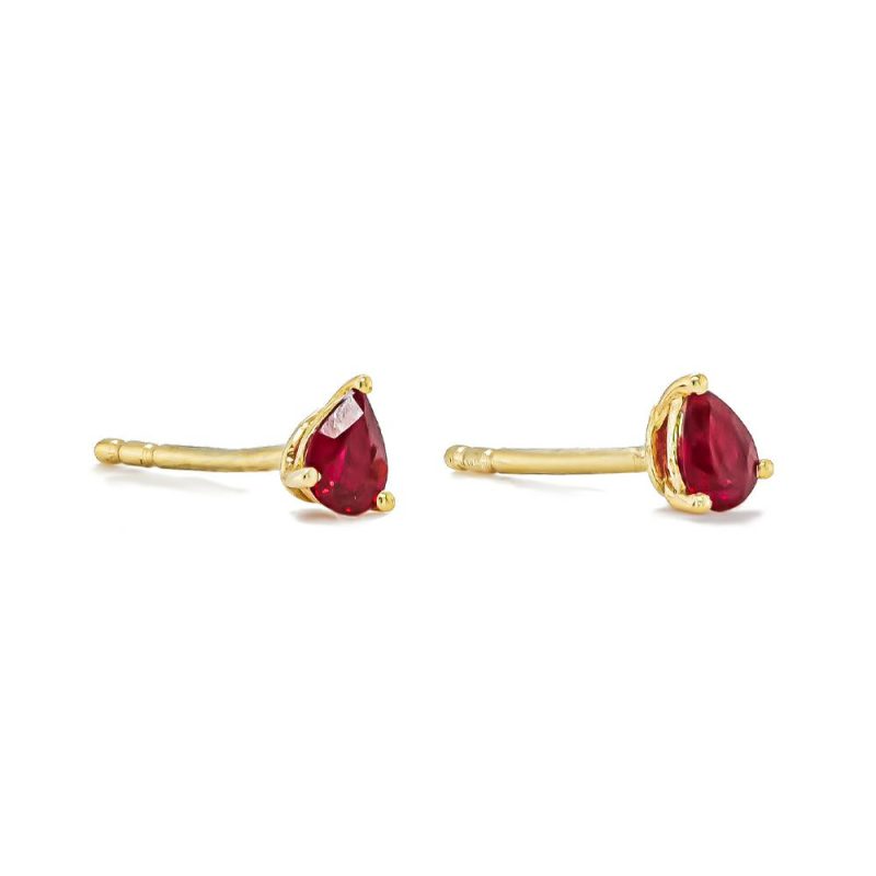 Earrings |   18Ct Yellow Gold Pear Shaped Ruby Stud Earrings .31Ct Earrings Earrings