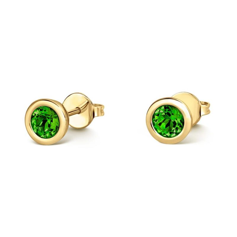 Earrings |   18Ct Yellow Gold Round Peridot Rub Over Stud Earrings Earrings Earrings