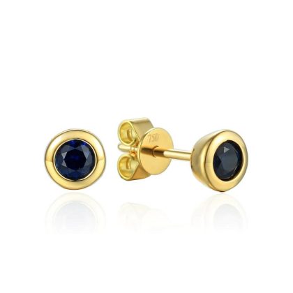 Earrings |   18Ct Yellow Gold Round Sapphire Rub Over Stud Earrings Earrings Earrings