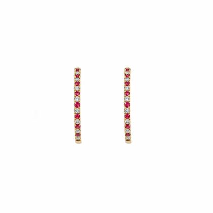 Earrings |   18Ct Yellow Gold Ruby And Diamond Slim Hoop Earrings Earrings Earrings