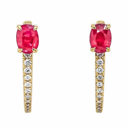 Earrings |   18Ct Yellow Gold Ruby & Diamond Hoop Earrings Earrings Earrings