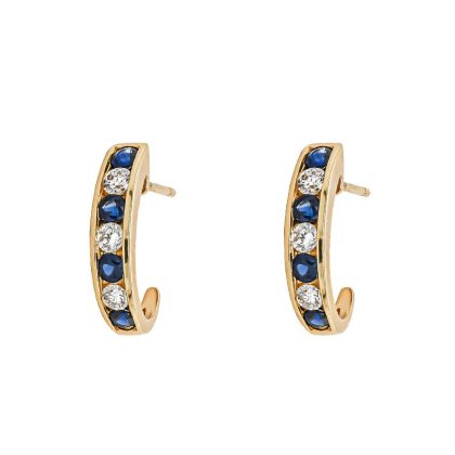 Earrings |   18Ct Yellow Gold Sapphire And Diamond Channel Set Hoop Earrings Earrings Earrings