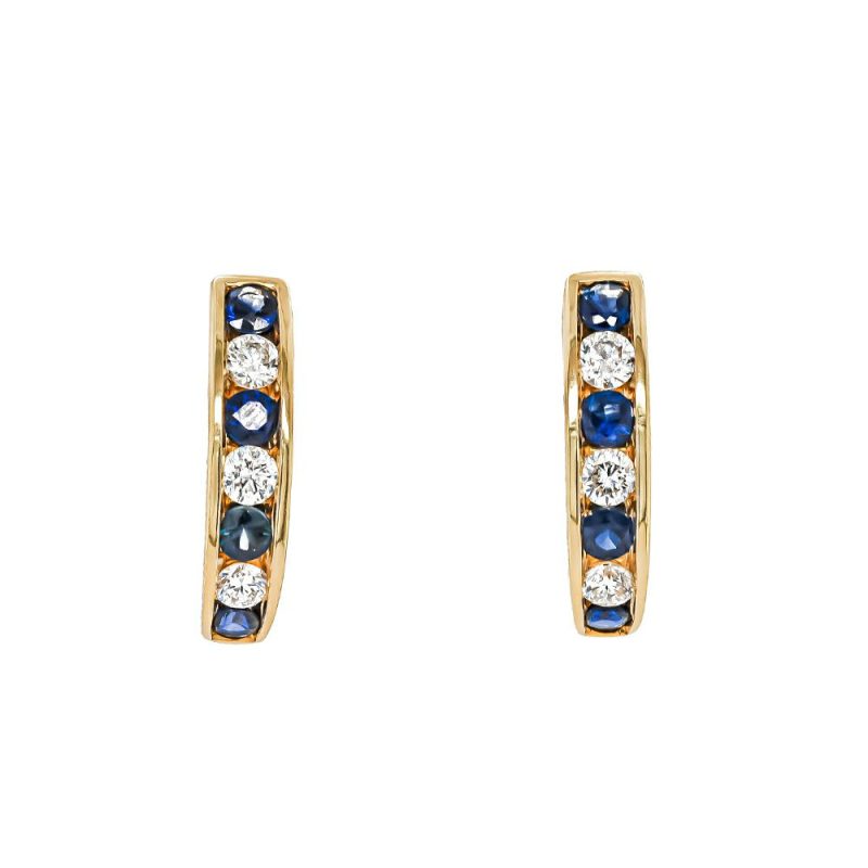 Earrings |   18Ct Yellow Gold Sapphire And Diamond Channel Set Hoop Earrings Earrings Earrings