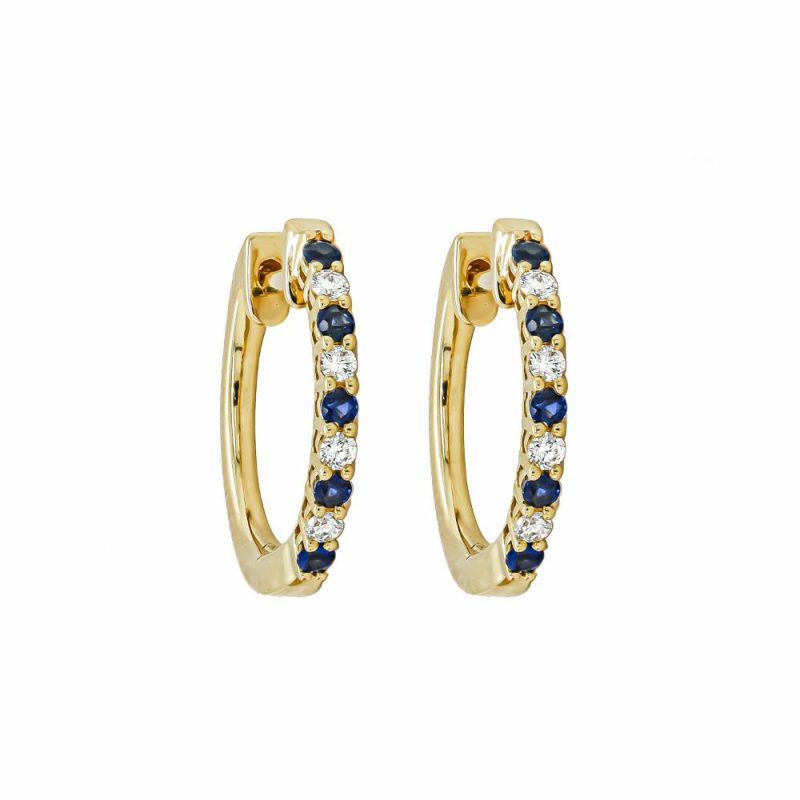 Earrings |   18Ct Yellow Gold Sapphire And Diamond Claw Set Hoop Earrings Earrings Earrings