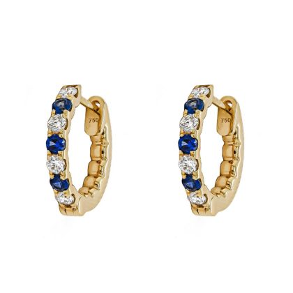 Earrings |   18Ct Yellow Gold Slim Sapphire And Diamond Hoop Earrings Earrings Earrings