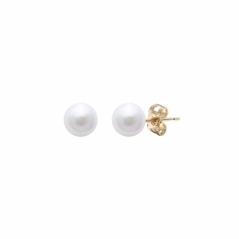 Earrings |   18Ct Yellow Gold White Akoya Pearl Stud Earrings 6Mm Earrings Earrings