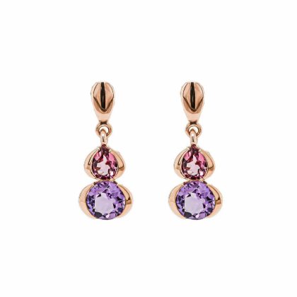 Earrings |   9Ct Rose Gold Amethyst And Pink Rhodolite Dropper Earrings Earrings Earrings