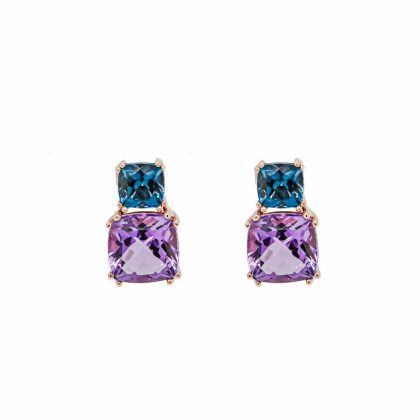 Earrings |   9Ct Rose Gold Blue Topaz And Amethyst Dropper Earrings Earrings Earrings