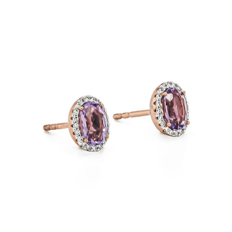 Earrings |   9Ct Rose Gold Diamond & Amethyst Cluster Stud Earrings Earrings Earrings