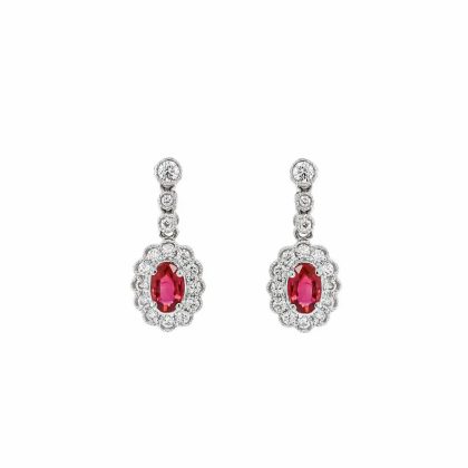 Earrings |   9Ct White Gold 0.56Ct Ruby & 0.35Ct Diamond Cluster Drop Earrings Earrings Earrings