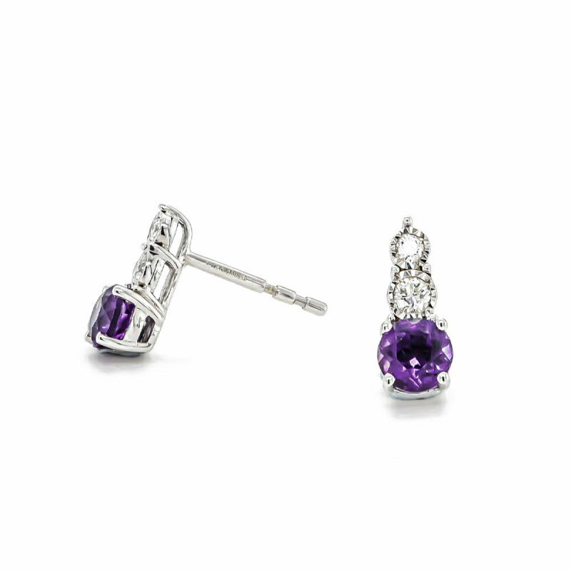 Earrings |   9Ct White Gold Amethyst And Diamond Illusion Drop Earrings Earrings Earrings