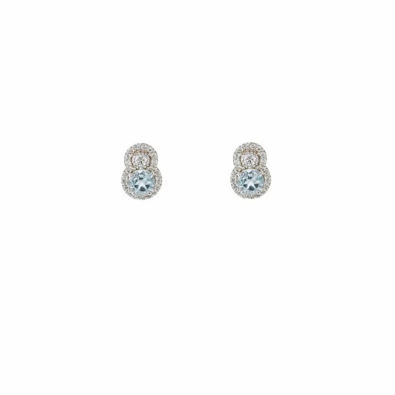 Earrings |   9Ct White Gold Blue Topaz And Brilliant Cut Diamond Halo Drop Stud Earrings Earrings Earrings