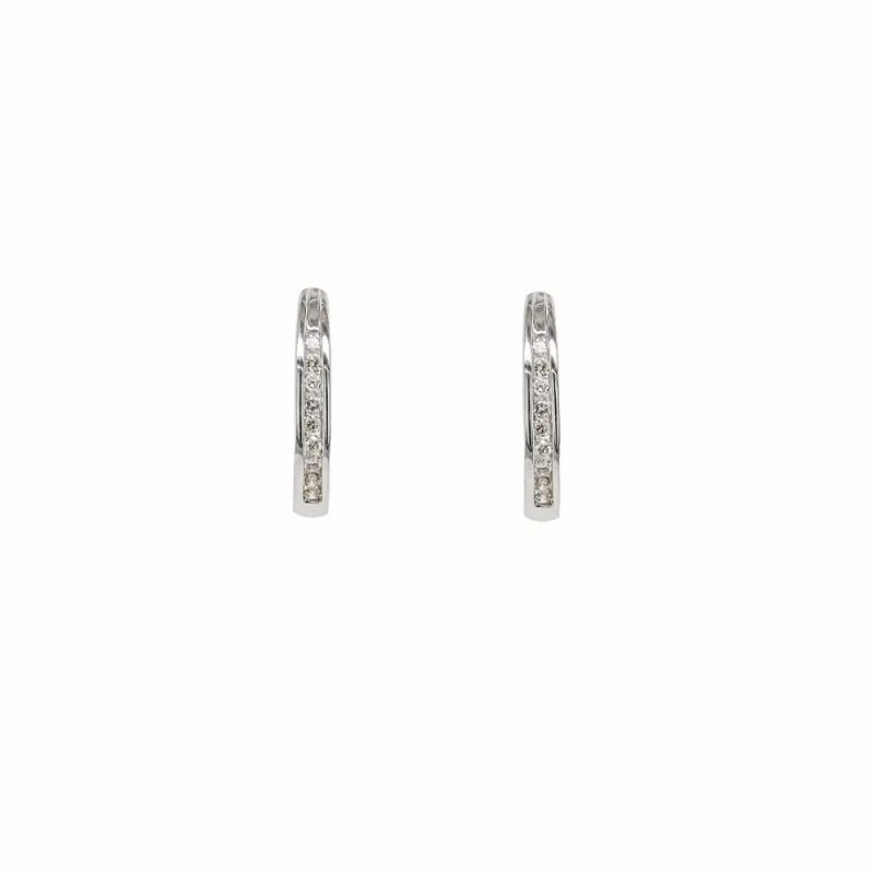 Earrings |   9Ct White Gold Brilliant Cut 0.18Ct Diamond Channel Set Hoop Earrings Earrings Earrings