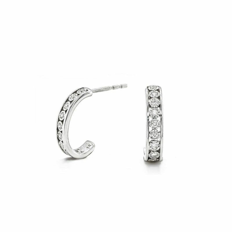 Earrings |   9Ct White Gold Brilliant Cut Diamond Channel Set Half Hoop Earrings Earrings Earrings