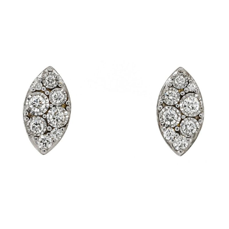 Earrings |   9Ct White Gold Brilliant Cut Diamond Illusion Set Marquise Shaped Stud Earrings Earrings Earrings