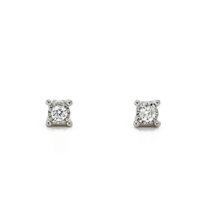 Earrings |   9Ct White Gold Brilliant Cut Diamond Illusion Set Stud Earrings 0.07Ct Earrings Earrings