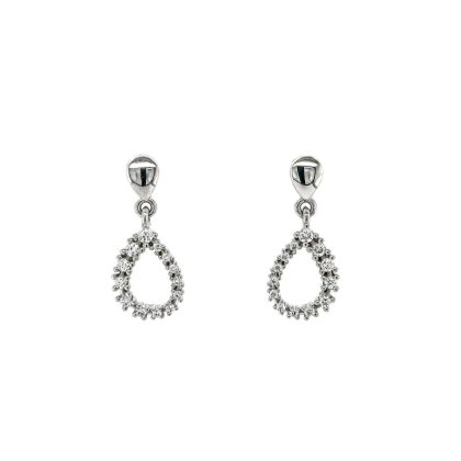 Earrings |   9Ct White Gold Brilliant Cut Diamond Open Pear Shaped Drop Earring Earrings Earrings