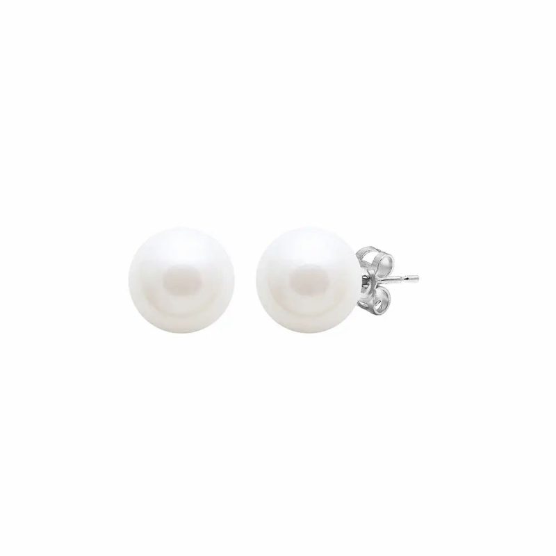 Earrings |   9Ct White Gold Culture River Pearl Stud Earrings 8Mm Earrings Earrings