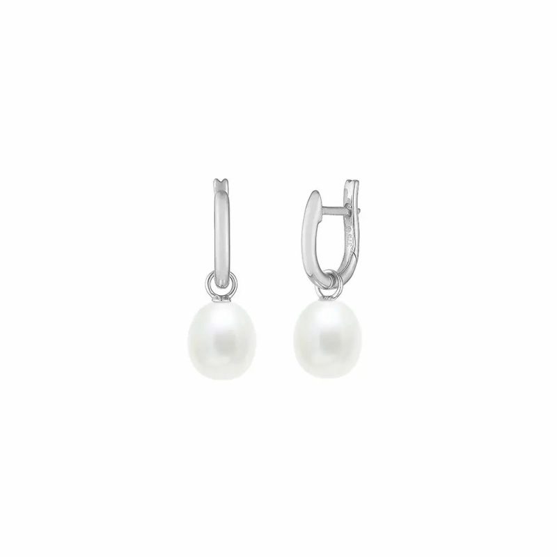 Earrings |   9Ct White Gold Cultured River Pearl Drop Style Earrings Earrings Earrings