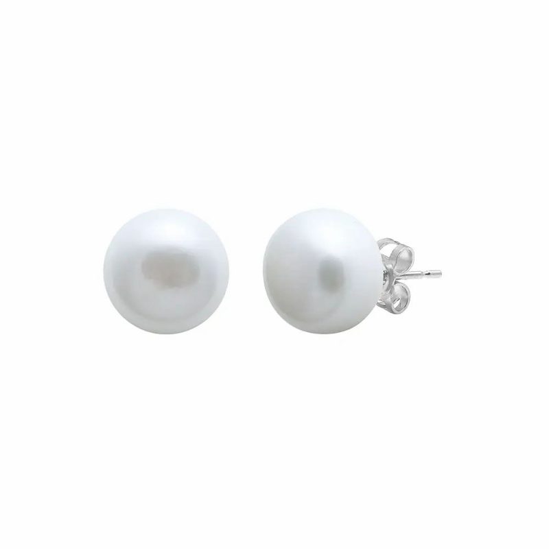 Earrings |   9Ct White Gold Cultured River Pearl Stud Earrings 10Mm Earrings Earrings