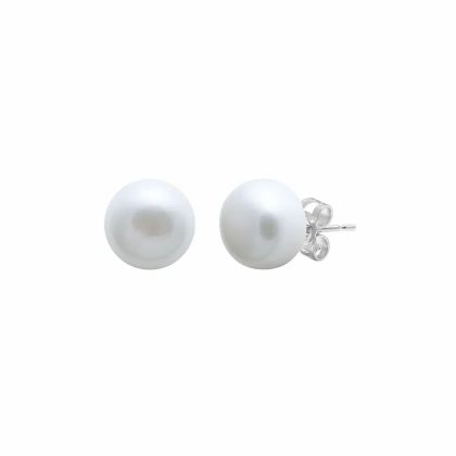 Earrings |   9Ct White Gold Cultured River Pearl Stud Earrings 8Mm Earrings Earrings