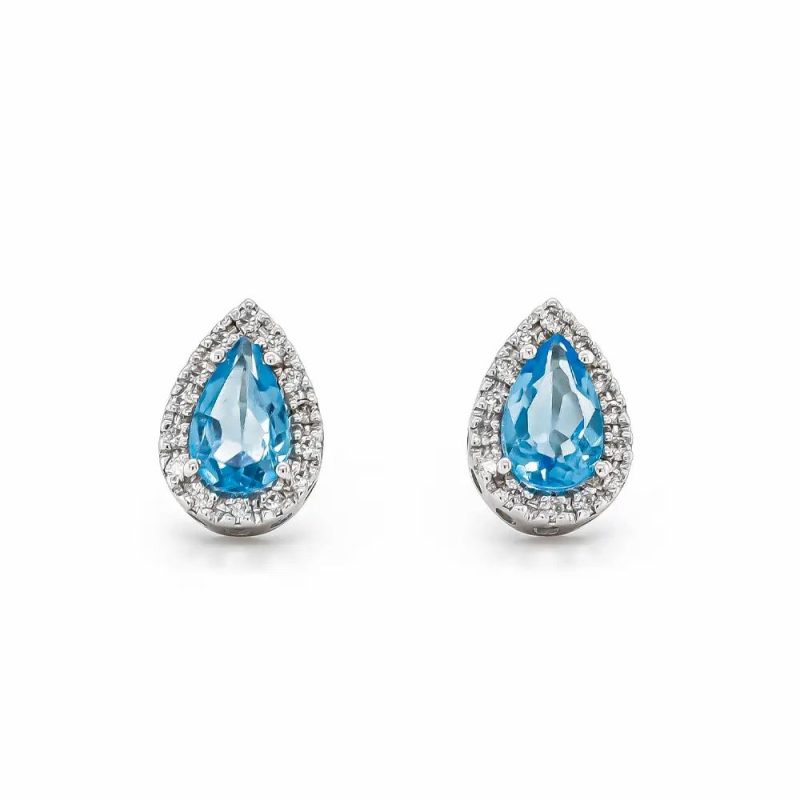 Earrings |   9Ct White Gold Diamond & Blue Topaz Cluster Stud Earring Earrings Earrings