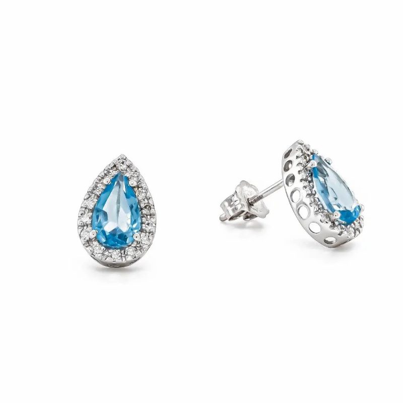 Earrings |   9Ct White Gold Diamond & Blue Topaz Cluster Stud Earring Earrings Earrings