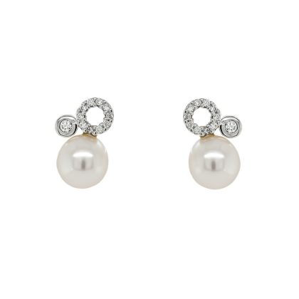 Earrings |   9Ct White Gold Diamond & Freshwater Pearl Stud Earrings Earrings Earrings