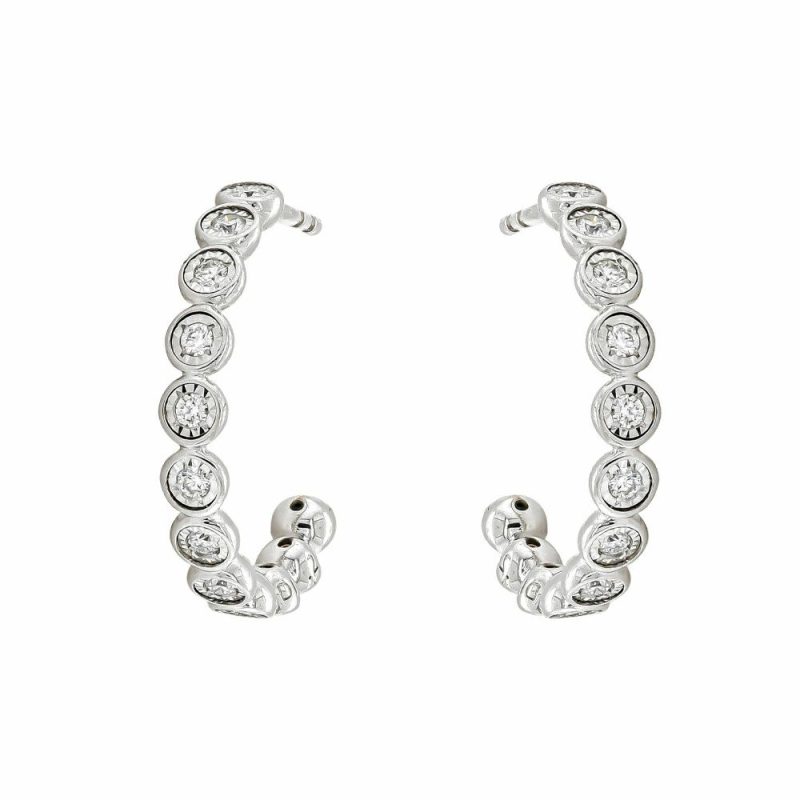 Earrings |   9Ct White Gold Diamond Illusion Hoop Earrings .24Cts Earrings Earrings