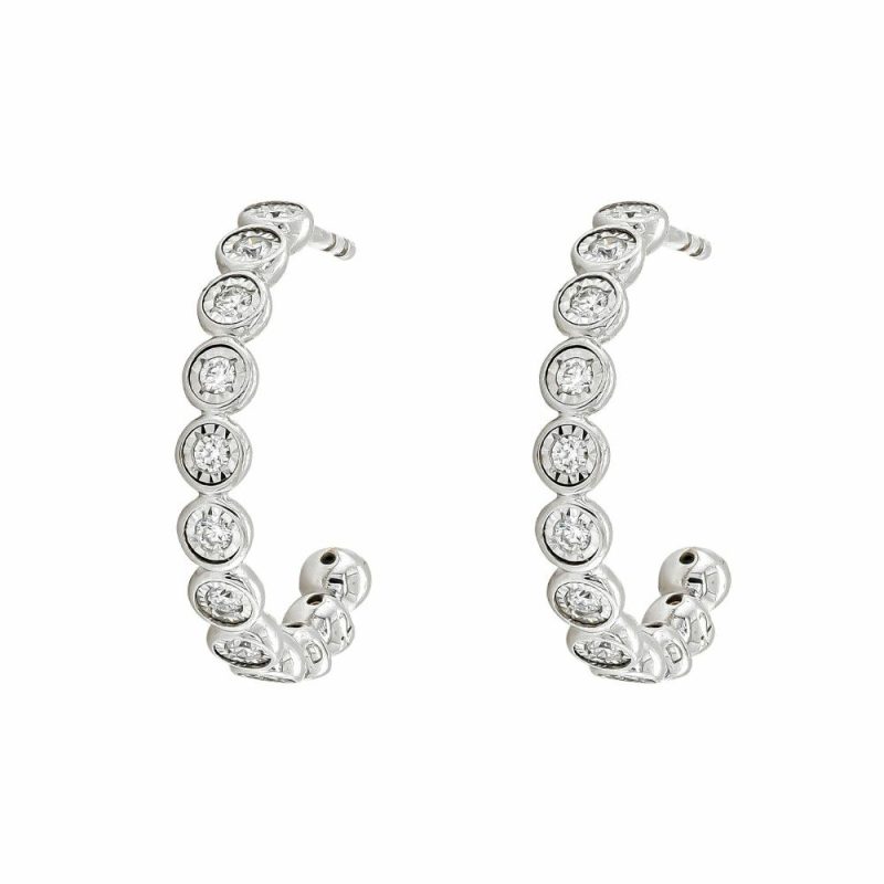 Earrings |   9Ct White Gold Diamond Illusion Hoop Earrings .24Cts Earrings Earrings