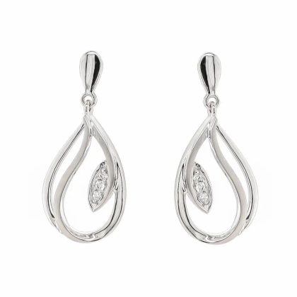 Earrings |   9Ct White Gold Diamond Leaf Teardrop Earrings Earrings Earrings