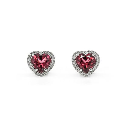 Earrings |   9Ct White Gold Diamond & Pink Rhodolite Heart Cluster Stud Earrings Earrings Earrings