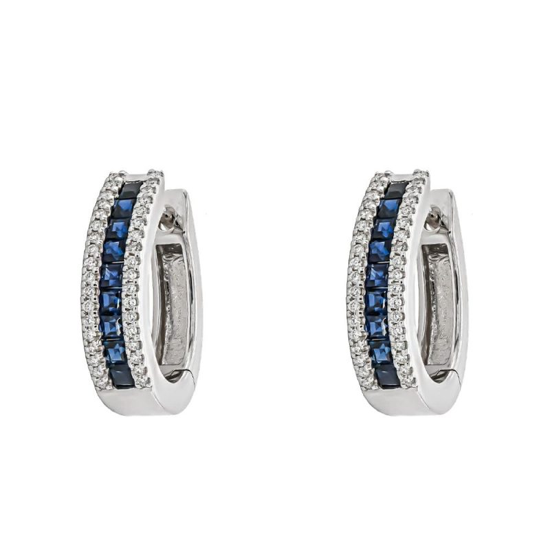 Earrings |   9Ct White Gold Diamond & Sapphire Hoop Earrings Earrings Earrings