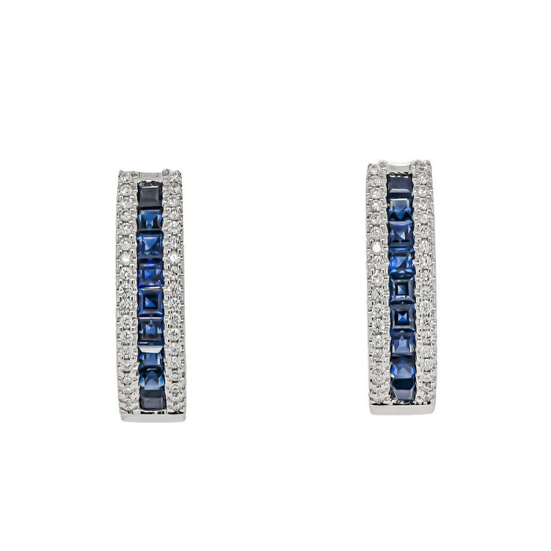 Earrings |   9Ct White Gold Diamond & Sapphire Hoop Earrings Earrings Earrings