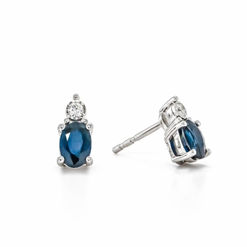 Earrings |   9Ct White Gold Diamond & Sapphire Stud Earrings Earrings Earrings